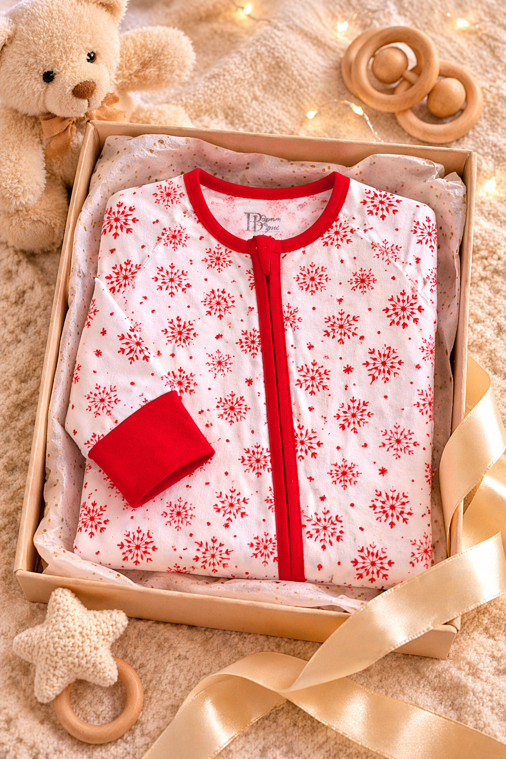 Snowflake Sparkle – Festive Baby Pajama Onesie