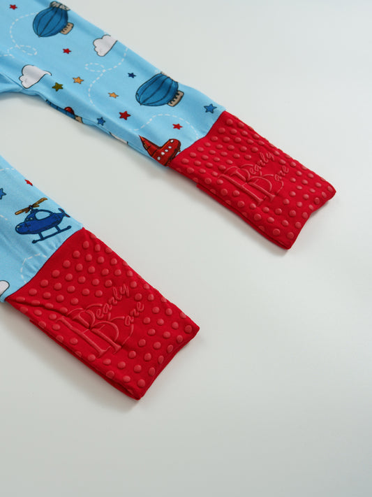 Little Aviators – Airplane Bamboo Zipper Sleeper – With Grippers