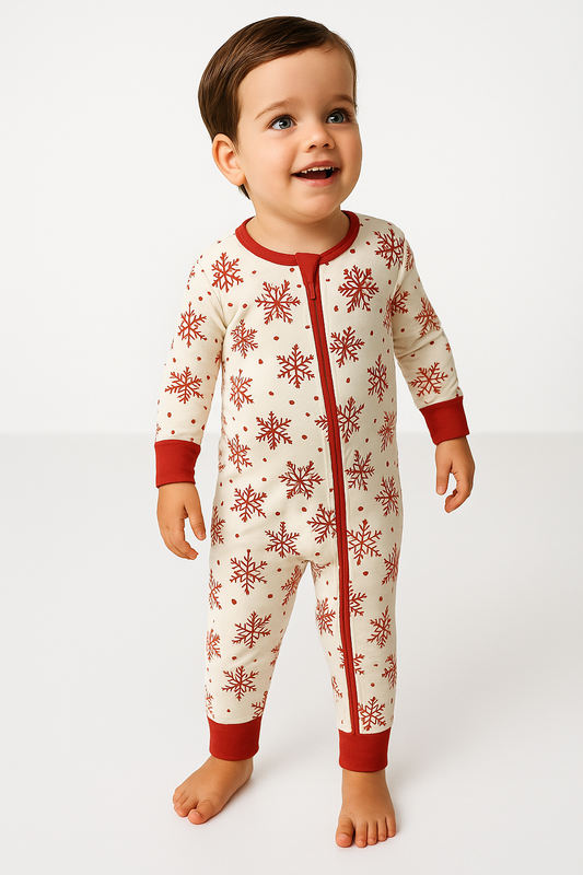 Snowflake Sparkle – Festive Baby Pajama Onesie
