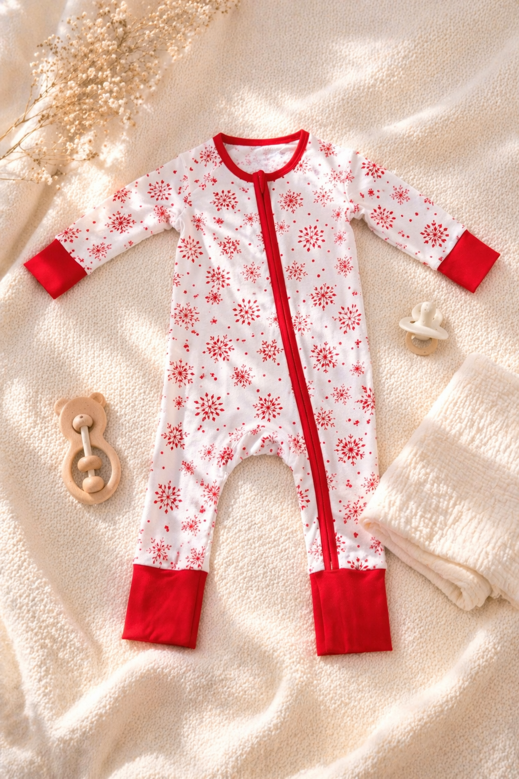 Snowflake Sparkle – Festive Baby Pajama Onesie