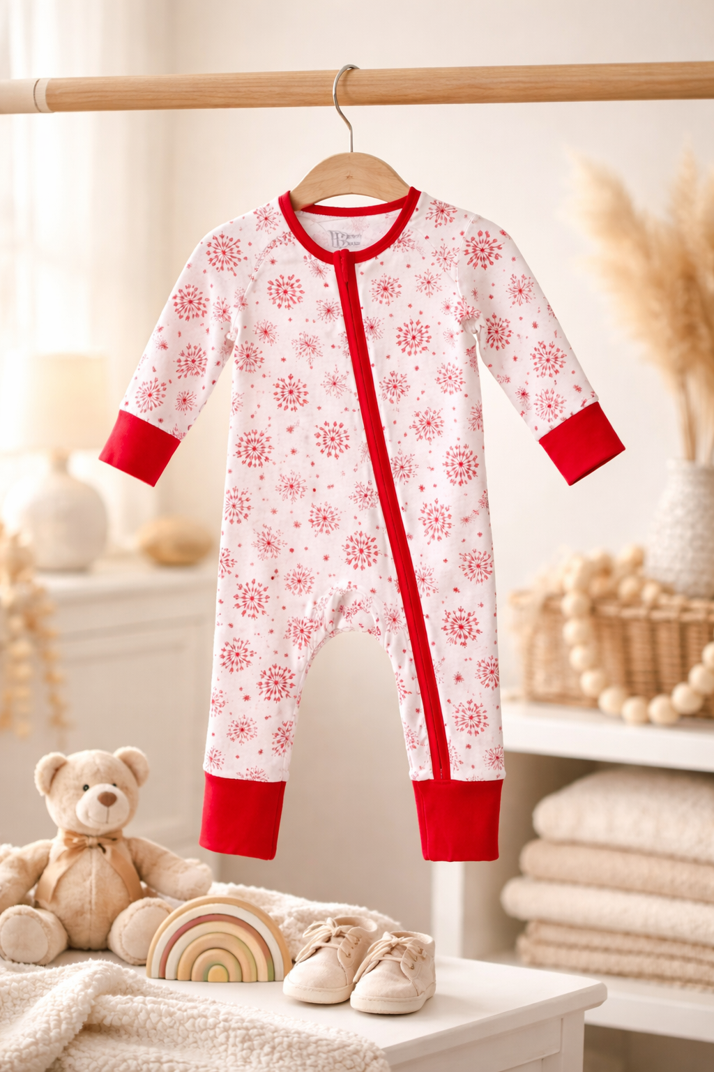 Snowflake Sparkle – Festive Baby Pajama Onesie