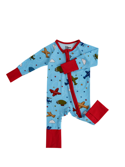 Little Aviators – Airplane Bamboo Zipper Sleeper – Without Grippers