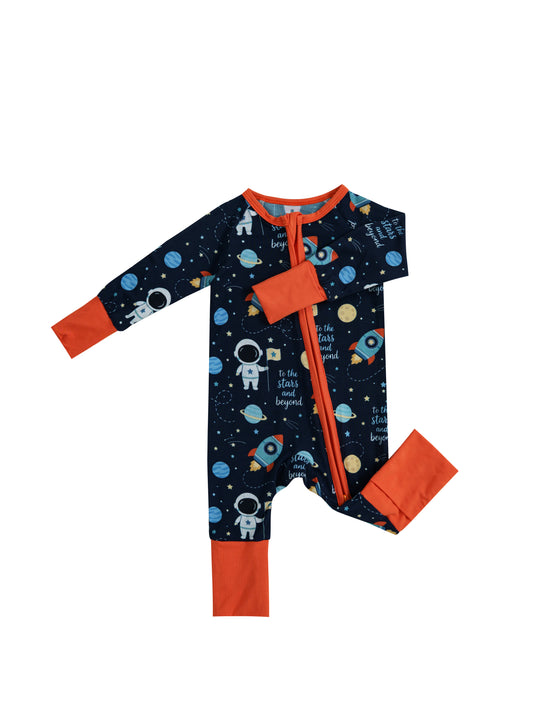 Astronaut Boy Bamboo Zipper Sleeper – Without Grippers