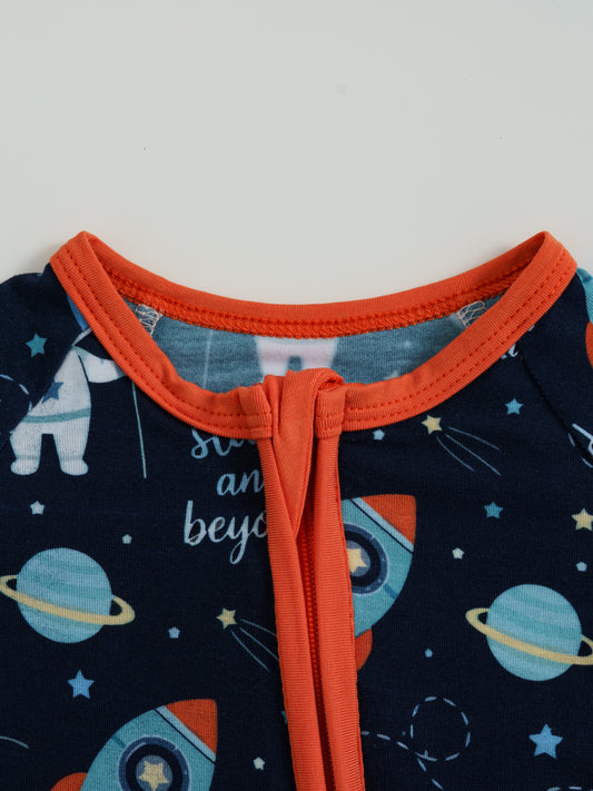 Astronaut Boy Bamboo Zipper Sleeper – Without Grippers