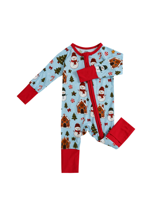 Christmas Cottage – Holiday Bamboo Zipper Sleeper – Without Grippers