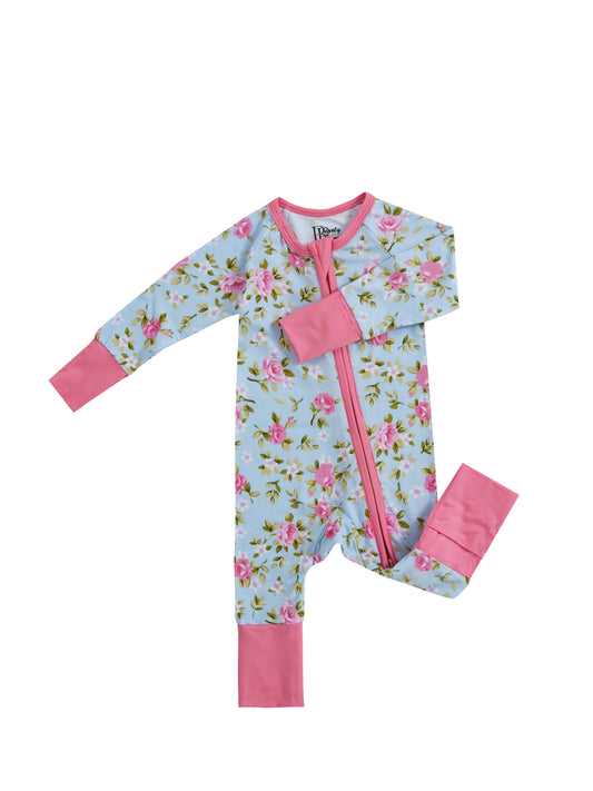 Rosie Bloom – Floral Bamboo Zipper Sleeper – Without Grippers