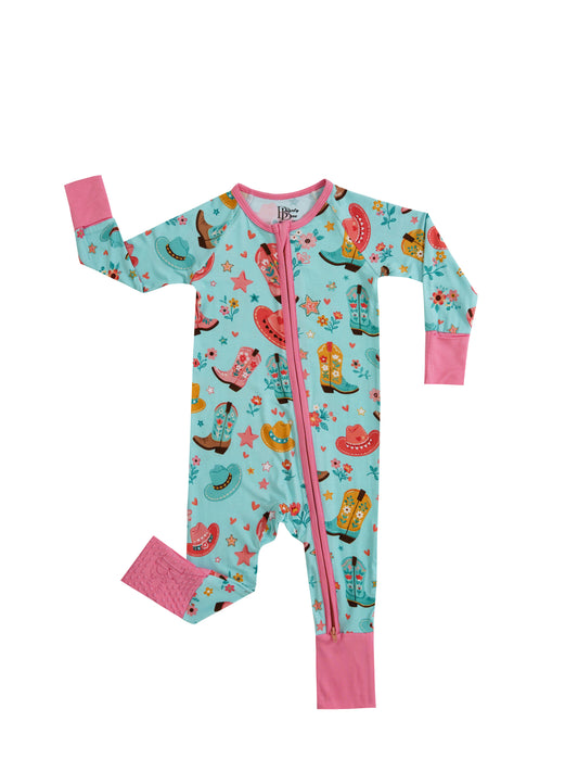 Cowgirl Cutie – Western Bamboo Zipper Sleeper – With Grippers
