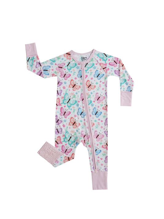 Butterfly Star – Butterfly Bamboo Zipper Sleeper – With Grippers