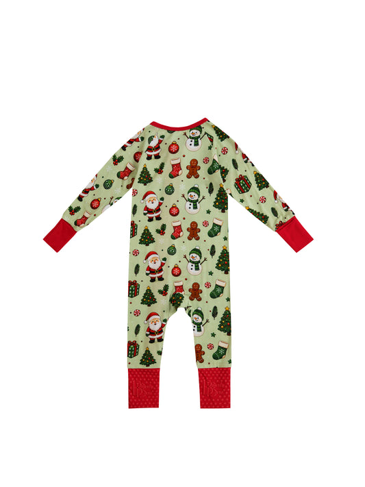 Gingerbread Snow Day – Christmas Bamboo Zipper Sleeper – With Grippers