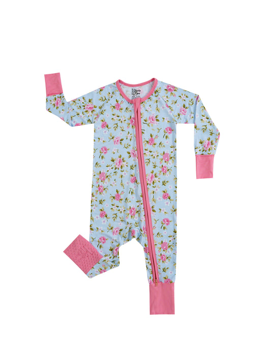 Rosie Bloom – Floral Bamboo Zipper Sleeper – With Grippers