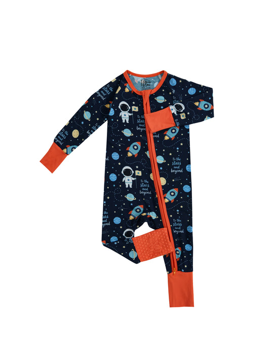 Astronaut Boy Bamboo Zipper Sleeper – With Grippers