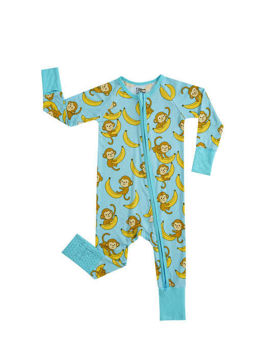Banana Buddies – Playful Monkey Bamboo Zipper Sleeper – With Grippers
