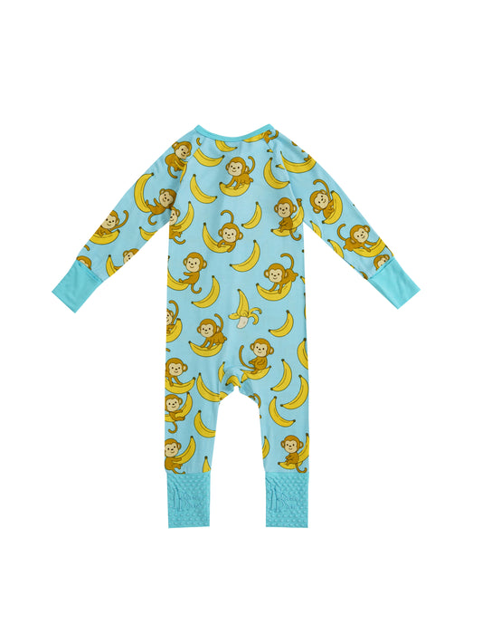 Banana Buddies – Playful Monkey Bamboo Zipper Sleeper – With Grippers