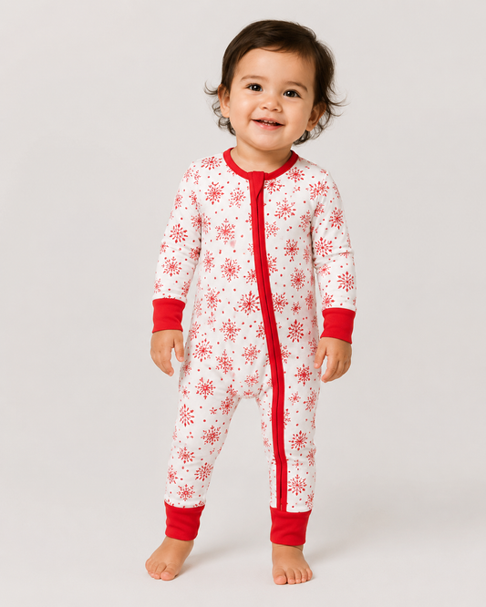Snowflake Sparkle – Festive Baby Pajama Onesie