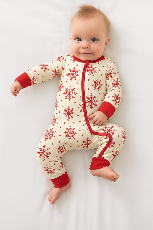 Snowflake Sparkle – Festive Baby Pajama Onesie